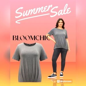 Plain Round Neck PleatedAsymmetrical Hem T-shirt